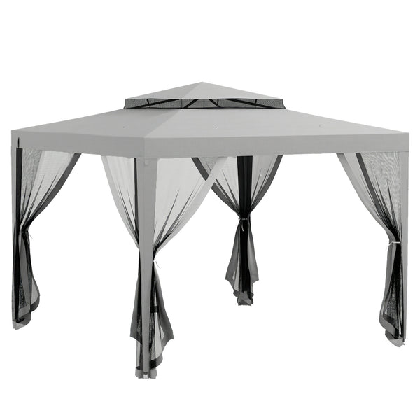 Gazebo da Giardino 3x3 m con Zanzariera Doppio Tetto e 8 Fori in Acciaio e Poliestere Grigio acquista