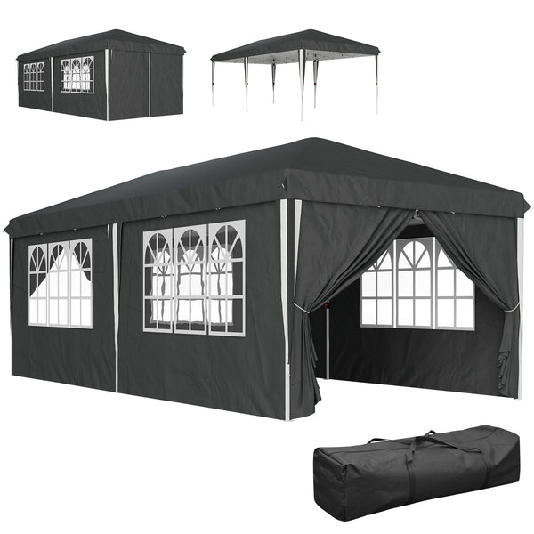 online Gazebo da Giardino 596x300x270 cm per 12-18 Persone in Metallo e Tessuto Oxford Grigio