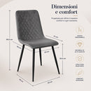 Set 4 Sedie Piedi Neri e Seduta Ergonomica con Rivestimento in Velluto Grigio     