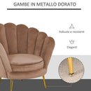 Poltrona a Conchiglia 78x73x78 cm in Velluto Vintage Piedi Oro Sofia Marrone