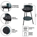 Barbecue a Carbone Carbonella Rotondo Ø42x77 cm con Vassoio in Acciaio al Carbonio Verde      