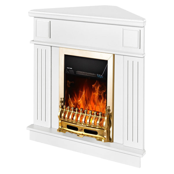 Camino Elettrico da Pavimento ad Angolo 100x100x50 cm Effetto Fiamma 2000W Marina & Galileo Gold Bianco online