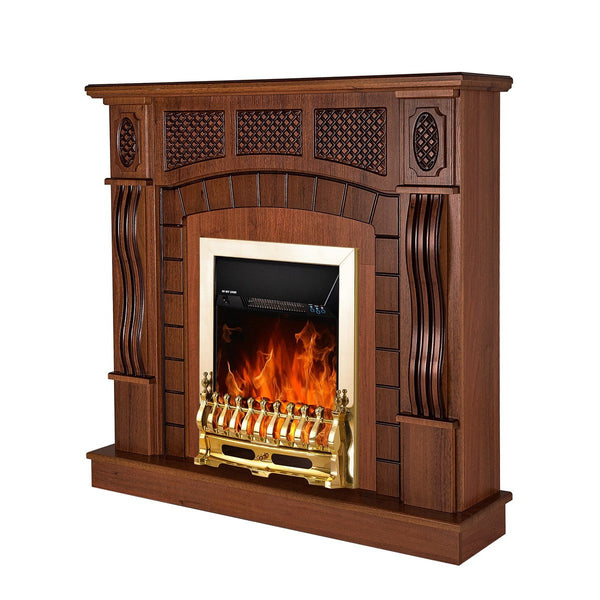 sconto Camino Elettrico da Pavimento 112x115x30 cm Effetto Fiamma 2000W Amsterdam & Galileo Gold Noce