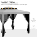 Gazebo da Giardino 3x3 m con Zanzariera Doppio Tetto e 8 Fori in Acciaio e Poliestere Grigio      