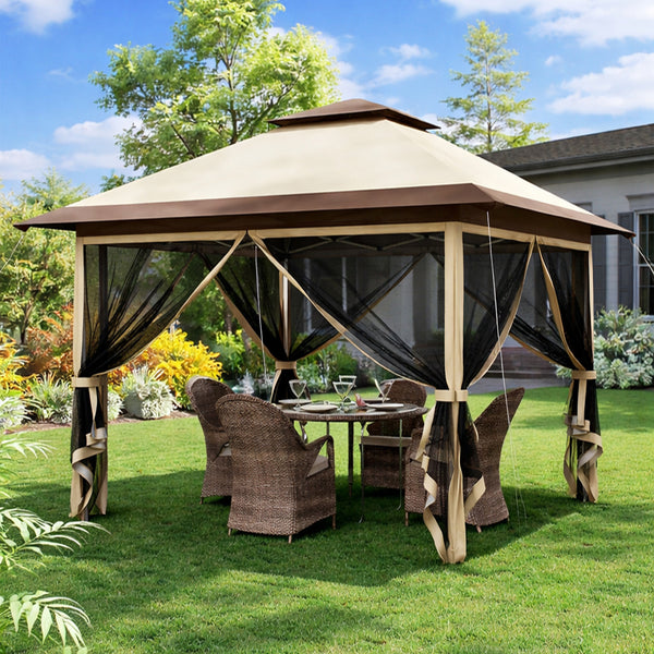 acquista Gazebo Pieghevole One Touch 3,6x3,6 m Rivestimento Impermeabile e Resistente Beige