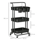 Carrello da Cucina Multiuso 3 Livelli con Accessori Nero  