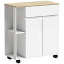 Carrello Isola da Cucina 78x39,5x88,5 cm con Cassetto Armadietto e 2 Ripiani Laterali in Legno Bianco e Rovere      