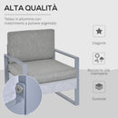 Set da Giardino Divano 2 Poltrone e Tavolino in Alluminio Grigio
