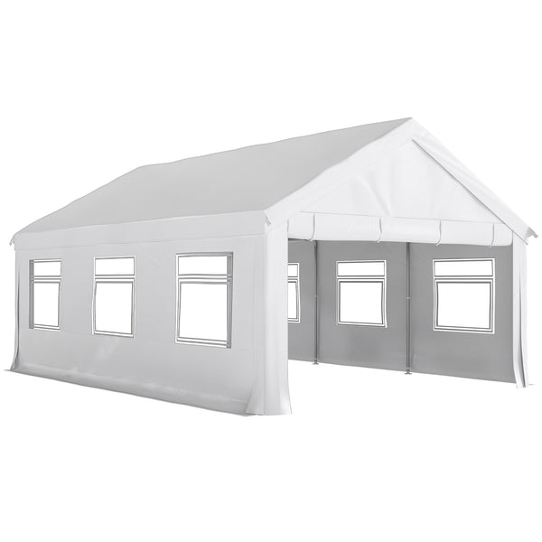 Gazebo da Giardino 597x395x302 cm con Pannelli Laterali 6 Finestre e Doppio Ingresso in Acciaio Galvanizzato Bianco sconto