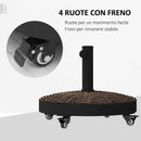 Base per Ombrellone Rotonda Ø52x41 cm 4 Ruote con Freni in Acciaio e Resina Bronzo e Nero   
