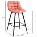 Set 2 Sgabelli con Schienale 45x47x88 cm in Poliestere Rosso