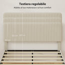 Struttura Letto 140x200 cm con Testiera Imbottita Regolabile in Altezza e Doghe in Velluto a Coste Grigio      