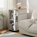 Carrello Isola da Cucina 78x39,5x88,5 cm con Cassetto Armadietto e 2 Ripiani Laterali in Legno Bianco e Rovere      