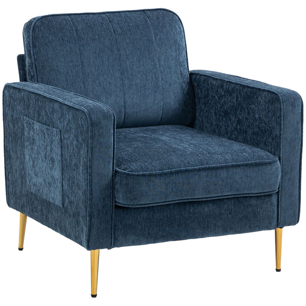 prezzo Poltrona da Salotto con Gambe in Acciaio Dorate e Tasche Laterali 81x84x87 cm in Tessuto Blu