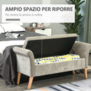 Panca Pouf Contenitore in Tessuto Imbottito con Braccioli 136,5x45x62 cm  Grigia