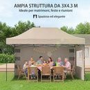 Gazebo Pop Up Pieghevole 430x290x315 cm con Pareti Laterali e Finestre in Metallo e Tessuto Oxford Marrone Sabbia      