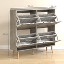 Mobile Scarpiera con 4 Cassetti Ribaltabili 95x26x95 cm a 2 Livelli per 16 Paia in Legno Grigio  