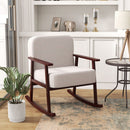Poltrona a Dondolo 66x78x76 cm in Tessuto Effetto Lino e Legno Beige e Marrone
