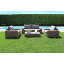 Set Salotto da Giardino Divano 2 Poltrone e Tavolino con Cuscini in Alluminio Marrone