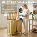 Cesto Portabiancheria 55x36x64,2 cm 2 Sacche Rimovibili e Lavabili 64L con Coperchio in Tessuto Oxford in Bambù      