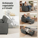 Poltrona Letto Singolo 69x82x85 cm con Schienale Reclinabile in Tessuto Effetto Lino e Legno Grigio      