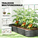Orto Rialzato con Traliccio per Rampicanti 220x110x150 cm Fondo Aperto in Metallo Grigio Scuro      