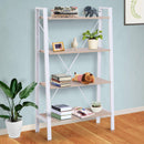 Libreria Scaffale a Scala 4 Ripiani in Legno e Acciaio Bianco e Rovere 80x33x133.5 cm 