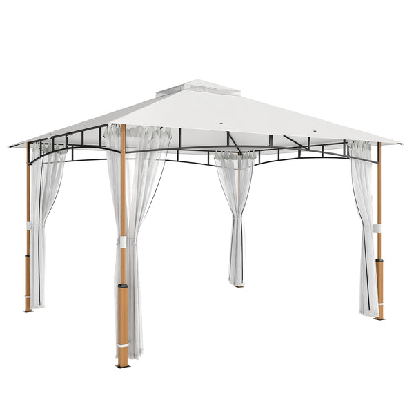 Gazebo da Giardino 360x300x275 cm Tetto Doppio in Metallo e Poliestere UPF50+ con Rete Crema sconto