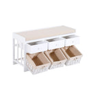 Panca Contenitore in Legno con Cassetti e Ceste in Vimini Bianco 98x34x52 cm 