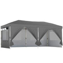 Gazebo Pieghevole 590x297x285 cm Pop Up con 6 Pareti Laterali Sacchi di Sabbia e Borsa  in Tessuto UV50+ Grigio Scuro      