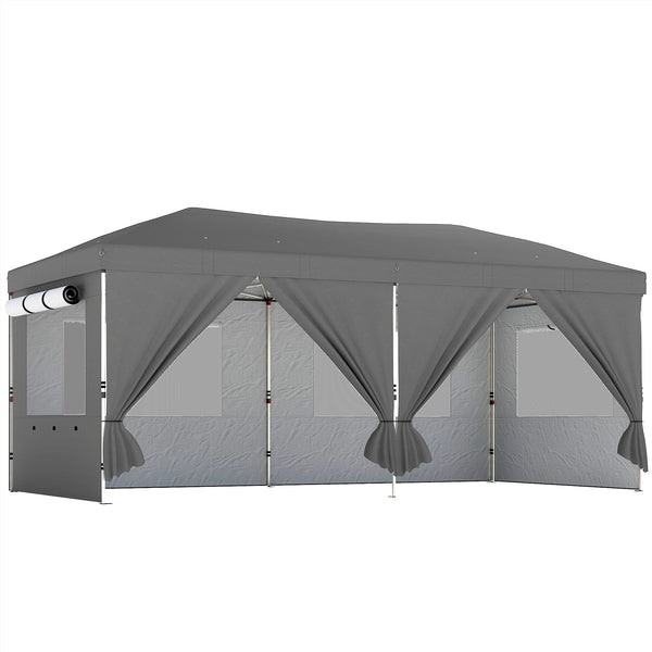 Gazebo Pieghevole 590x297x285 cm Pop Up con 6 Pareti Laterali Sacchi di Sabbia e Borsa in Tessuto UV50+ Grigio Scuro acquista