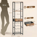 Mobile Bar Portabottiglie 40x30x148 cm Capacità 12 Bottiglie con Cassetto e Portabicchieri Struttura in Metallo Marrone Rustico      