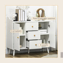 Credenza Moderna Mobile Basso 90x32x80 cm con 3 Cassetti e 2 Armadietti in Truciolato e Legno Bianco   