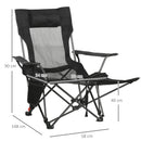 Sedia da Campeggio Pieghevole 58x148x90 cm con Poggiapiedi Nera