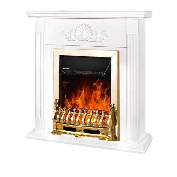 Camino Elettrico da Pavimento 90x90x27 cm Effetto Fiamma 2000W Sorina & Galileo gold Bianco online