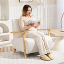 Poltrona da Salotto Stile Nordico 74,5x76x78 cm in Tessuto Sherpa con Braccioli e Gambe in Legno Crema  