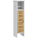 Mobile da Bagno 21x17x78 cm con Porta Rotolo di Carta Igienica e Armadietto in Bambù e MDF Bianco      