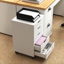 Cassettiera da Ufficio a 5 Cassetti 40x40x67 cm con Ruote Girevoli con Freni Bianco      