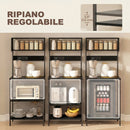 Scaffale da Cucina 60x42x153 cm con Multipresa per Microonde con Ripiani e Ganci Stile Industriale Legno e Acciaio Nero      