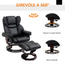 Poltrona Relax e Pouf Poggiapiedi Reclinabile a 145° con Seduta Girevole in Finta Pelle Nero      