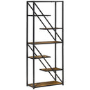 Libreria a Muro 6 Ripiani 64x30x165 cm in Truciolare e Metallo Marrone e Nero