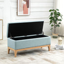 Panca Pouf Contenitore Imbottita 110x39x45 cm in Tessuto Effetto Lino Azzurro