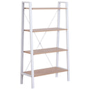 Libreria Scaffale a Scala 4 Ripiani in Legno e Acciaio Bianco e Rovere 80x33x133.5 cm 