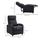 Poltrona Reclinabile con Poggiapiedi 69.2x88.3x101 cm in Tessuto Effetto Lino Nero 