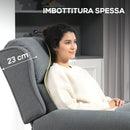Poltrona Reclinabile 132° Max 74x84x102 cm in Tessuto Effetto Lino con Poggiapiedi Grigio      