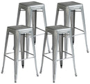 Set 4 Sgabelli Impilabili 44x44x77 cm in Lamiera Galvanizzata Silver