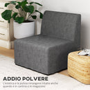 Poltrona Letto Singolo con Cuscino 66x70x74 cm in Tessuto Effetto Lino e Metallo Grigio   