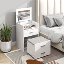 Consolle Trucco 50x40x113,5 cm con Specchio Ribaltabile 2 Cassetti e Sgabello a Scomparsa in Legno Bianco  