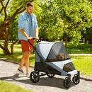 Passeggino per Cani Taglia Grande 124x67x100 cm Pieghevole con Finestre a Rete e Guinzagli Grigio  