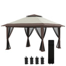 Gazebo Pieghevole 4x4 m ad Altezza Regolabile con Zanzariera e Borsa in Metallo e Tessuto Oxford Beige      
